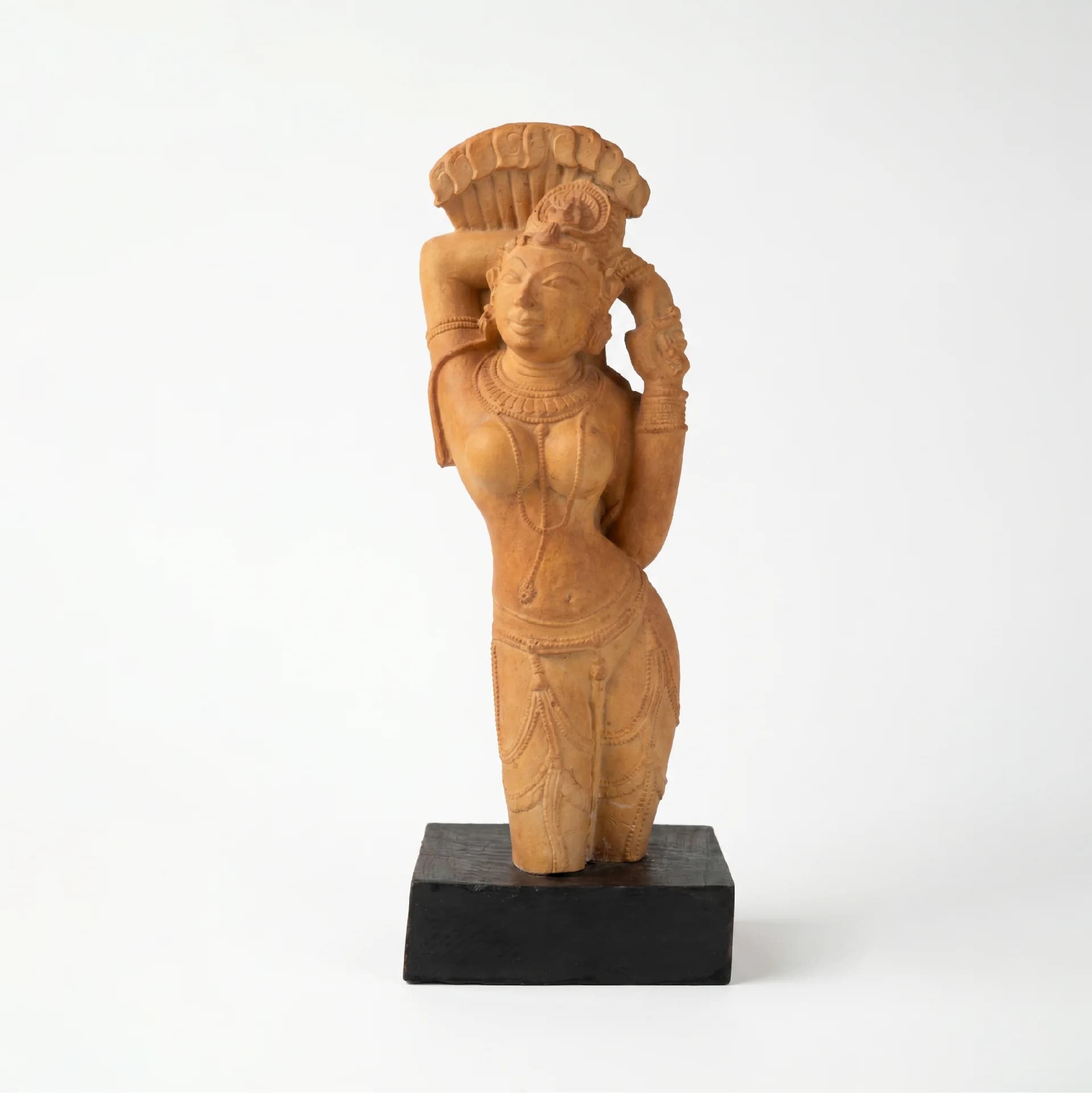 The Alasa Nayika Sculpture replica features a sandstone-textured female figure in a graceful tribhanga pose on a black base.