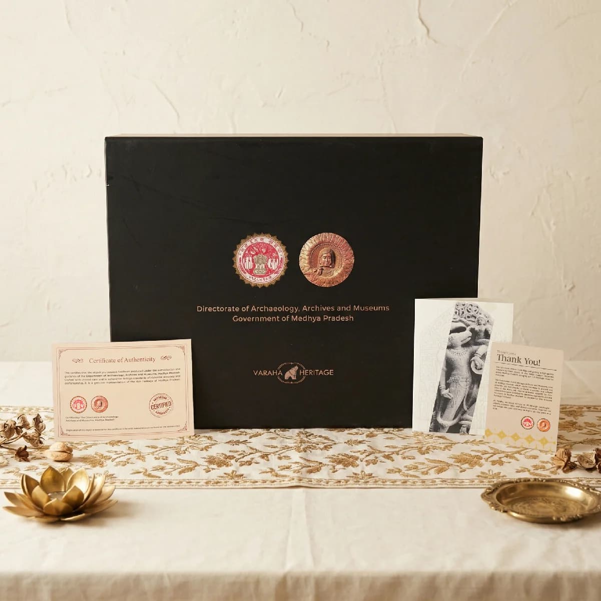 The Nar Varaha Sculpture arrives in a premium black presentation box alongside a museum-certified certificate of authenticity.