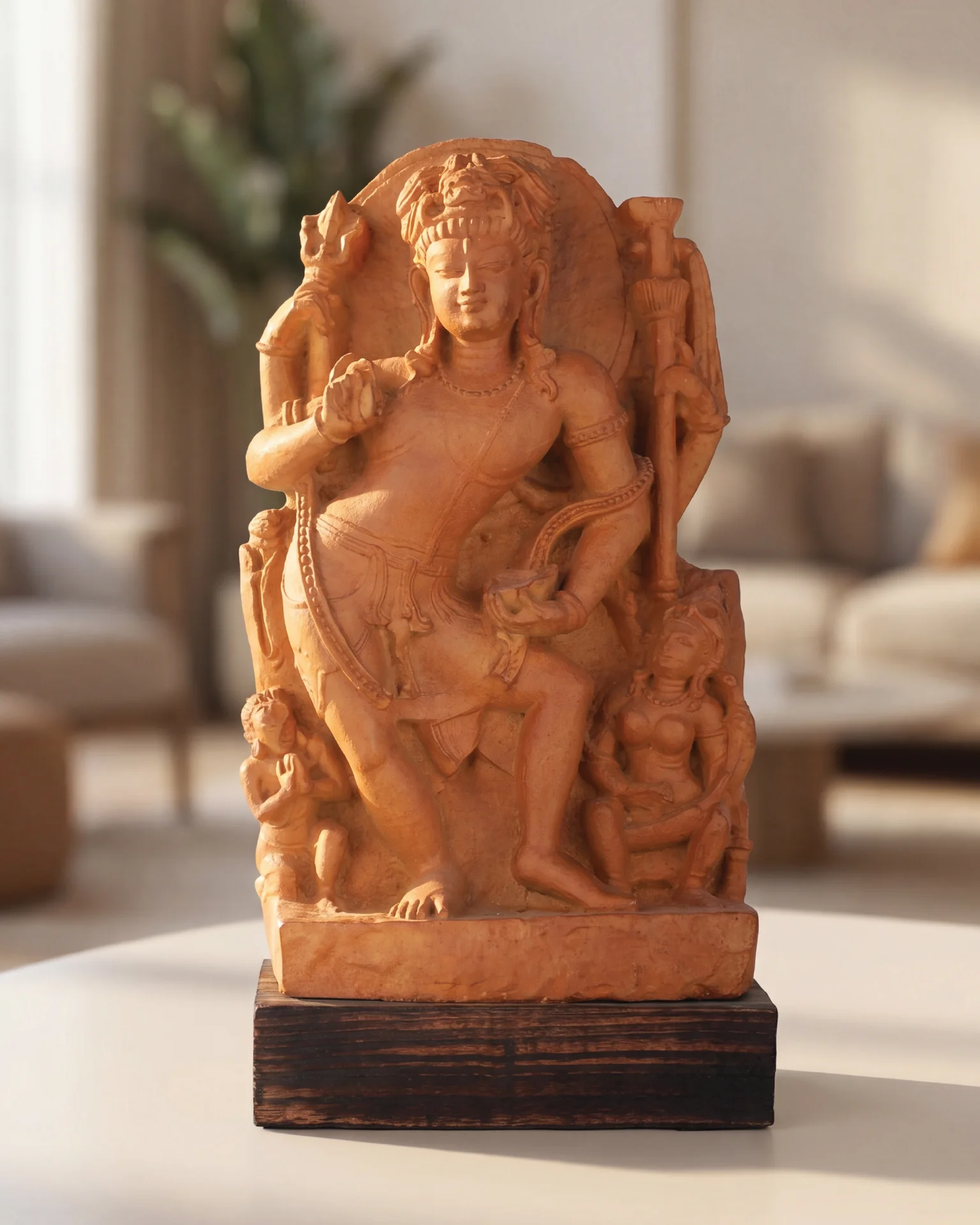 A front view of the Natesh Shiva Sculpture, a stone composite replica showing the deity in a graceful dancing pose.