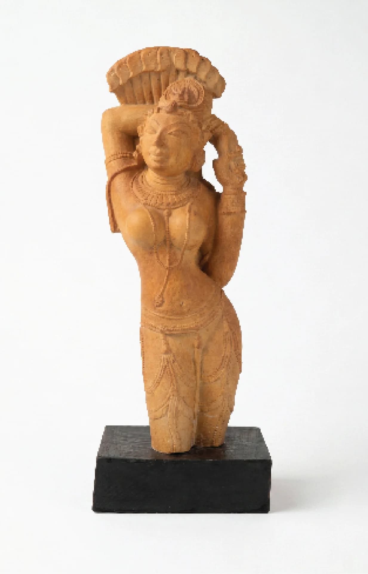 A front-facing view of the Alasa Nayika Sculpture, a sandstone-style replica depicting a celestial woman in a graceful tribhanga pose.
