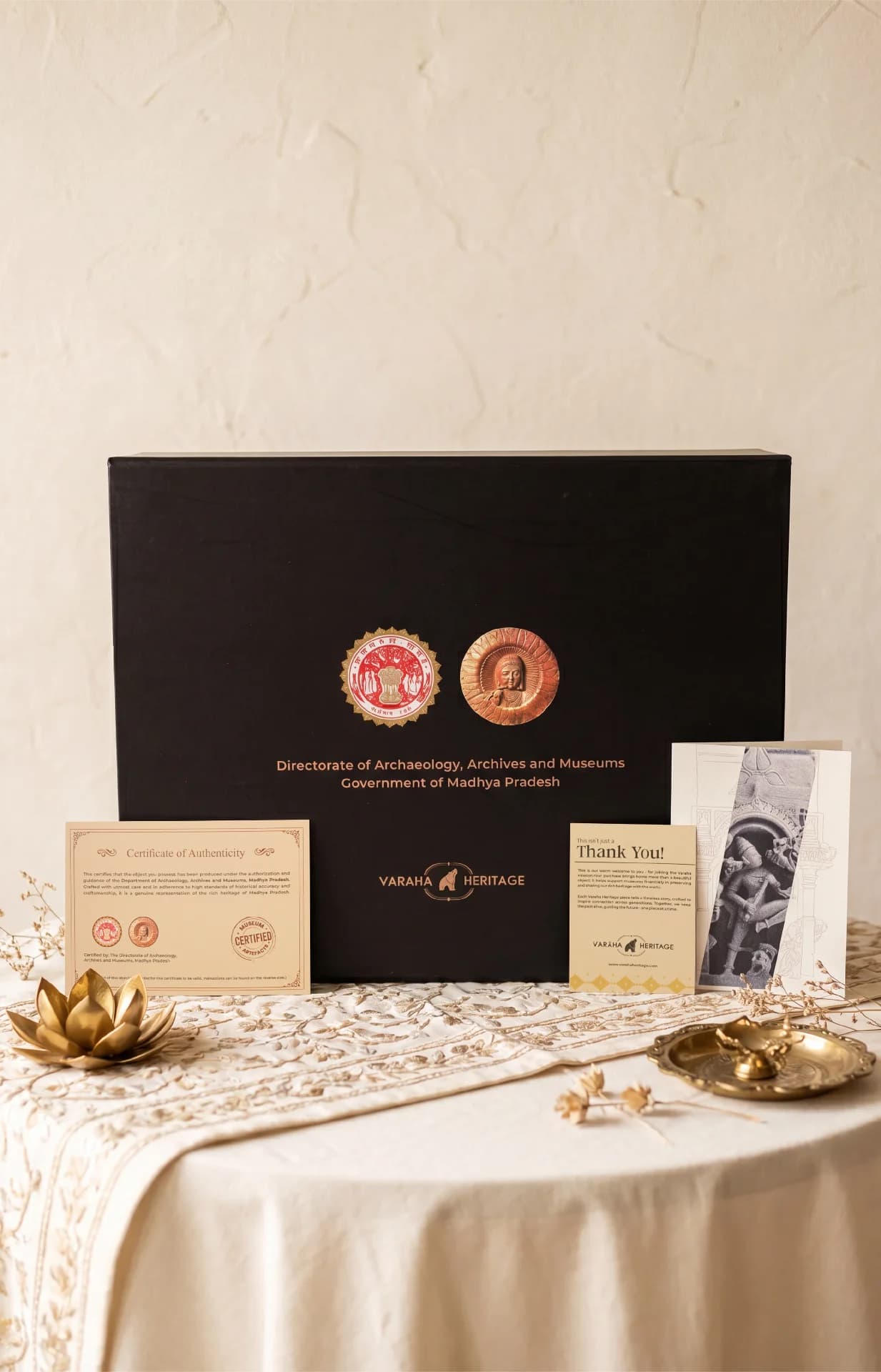 The Gajasura Vadha Sculpture comes in a premium black presentation box with a museum-certified certificate of authenticity.