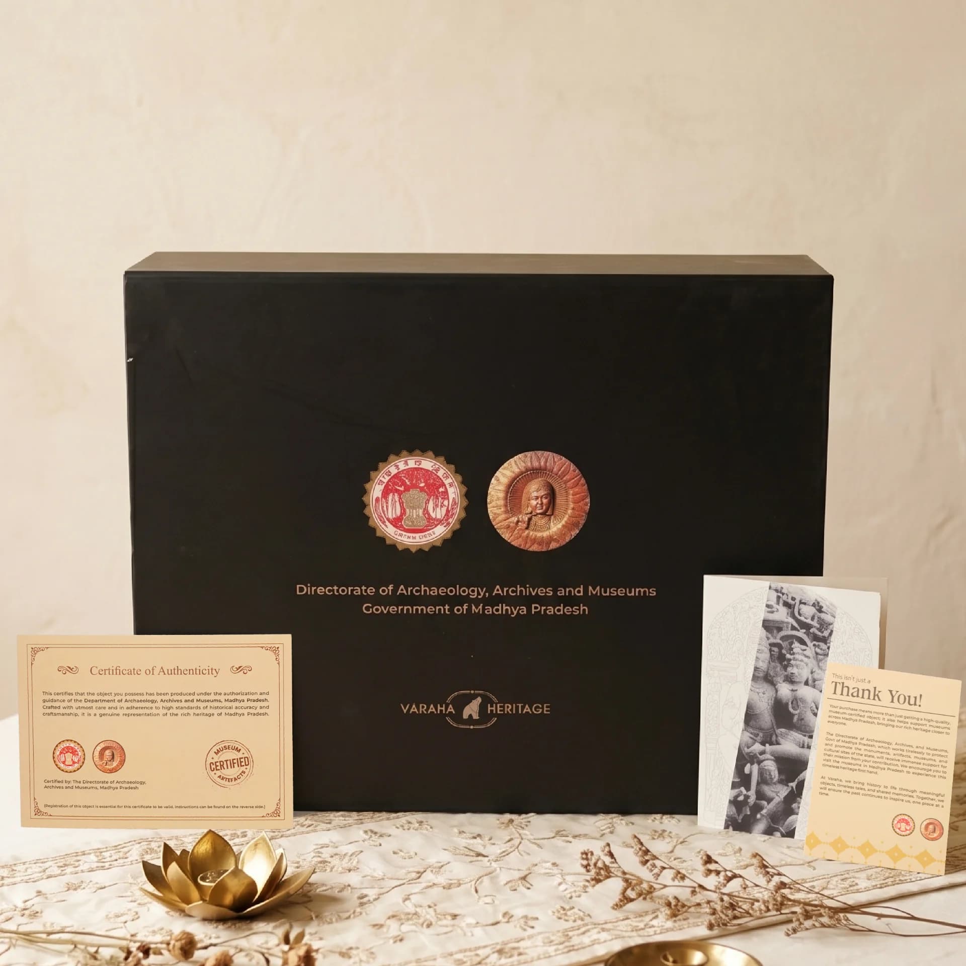 The Ravananugraha Sculpture arrives in a premium black presentation box alongside an official certificate of authenticity and documentation.